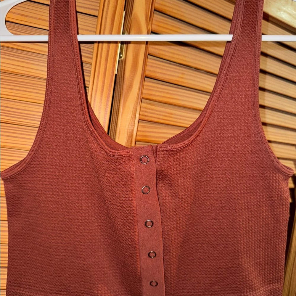 Rust Textured Button-Front CropTop